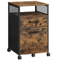 VASAGLE Dulap mobil 42x44x69 cm, cu 2 sertare si roti cu frana, compartiment deschis si suport dosare, PAL si otel, maro rustic si negru