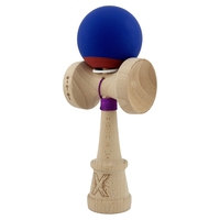 Kendama X Originala, Profesionala, Flippy, Rubber Grip, Cupe Mari KING SIZE V3, Gaura in Baza, Rulment Metalic, din lemn 18 cm, Ata 62/65 cm, Bicolor Albastru inchis/Rosu