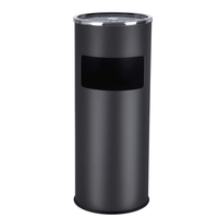 SONGMICS Cos de gunoi cu scumiera pentru exterior, din inox, galeata interioara detasabila, tip stativ, 61x25 cm, negru