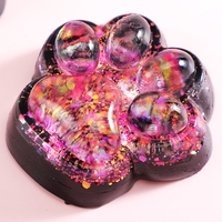 Jucarie Antistres Squishy, Flippy, cu Revenire Lenta, Squeeze Pinch Family, Model Labuta de Pisica cu Sclipici, 6.5x6 cm, 60g, Ambalaj Transparent, Roz-Negru