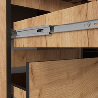Birou colt stanga in L cu 3 sertare si rafturi, PAL laminat 16 mm, 155x85x77 cm, stejar craft