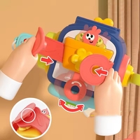 Jucarie interactiva Montessori, Flippy, Jucarie pentru Bebelusi, Model Pinguin Ocupat, din Plastic rezistent, Varsta 18+ luni, 13 x 11 x 11 cm, Albastru/Multicolor