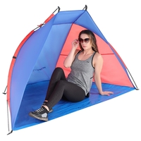 Cort plaja pentru 2 persoane, cu protectie UV si podea izolanta, 200x120x120 cm, albastru si roz