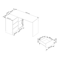 Birou colt stanga, cu 3 sertare si rafturi, PAL laminat, 124x85x77 cm, stejar craft