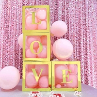 Set 4 Cutii pentru Baloane, Flippy, Model Simplu, Tematica Aniversare, Cuburi Decorative din Plastic, Accesorii pentru Petrecere, 30 x30 cm