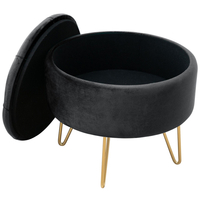 Taburet Caro cu spatiu depozitare, tapitat cu velur, 38x33 cm, negru
