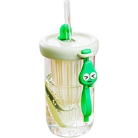 Pahar din silicon, cu capac si pai, pentru copii, Flippy, anti-cadere, compartiment pentru fructe/ceai/gheata, rezistent la temperaturi inalte, 500ml, Verde, 14.5x8.8x20 cm