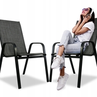 Set 2 scaune de gradina cu cadru metalic, stivuibile, 55x72x96cm, negru