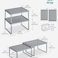 SONGMICS Set 2 rafturi de bucatarie metalice, suprapozabile, pentru ustensile sau condimente, 23x32x16cm, gri