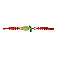 Martisor Bratara pentru Dama si Copii, Jolie, Model Lalea Galbena, Set 12 bucati, Pandantiv Emailat, Snur Reglabil, Rosu/Verde