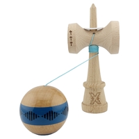 Kendama X Originala FREQUENCY, Profesionala, Flippy, Cupe Mari KING SIZE V3, Super Sticky, Gaura in Baza, Rulment Metalic, din lemn 18 cm, Ata 62/65 cm, Albastru/Maro
