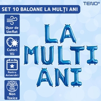 Set 10 Baloane din Folie Metalizata, Flippy, Figurine Litere, Model La multi ani, Tema Aniversare, 40 cm, Ambalaj Individual, Pai Inclus, Umflare cu