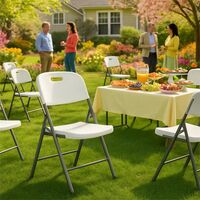 Scaun pliabil HDPE cu cadru metalic, pentru catering sau gradina, 46x53x86 cm, 150 kg, alb