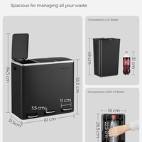 SONGMICS Cos de gunoi din inox cu 3 compartimente colectare selectiva, cu galeti interioare, 3x18litri, negru