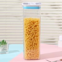 Cutie de Depozitare Alimente, Flippy, tip Container, 1.9L, 10x10x30.5 cm, Recipiente pentru Cereale in Bucatarie, Transparente cu Capac Alb-Albastru