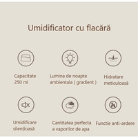 Umidificator de tip flacara, Flippy, cu aromaterapie, 7 culori, 250 ml, negru