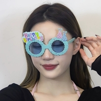 Ochelari Decorativi, Flippy, pentru Petrecere, din ABS, Unisex, Model Happy Birthday, 13.5 x 8.5 cm, Albastru cu Lenile Albastre