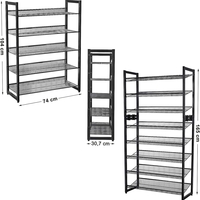 SONGMICS Raft de depozitare pantofi pe 5 niveluri, metal, rafturi plate sau unghiulare reglabile, 31x74x104cm, negru
