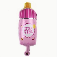 Balon din Folie Metalizata, Vafy, Mini Figurina Biberon, Model It's a Girl, Tematica Gender Reveal, 44x20 cm, Ambalaj Individual, Pai Inclus, Umflare cu Aer sau Heliu, Roz