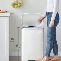 SONGMICS Cos de gunoi din otel cu pedala, galeata interioara plastic, capac inchidere lenta, 50L, 43x32x66cm, alb