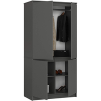 Dulap cu 4 usi, rafturi si bara pentru umerase, PAL laminat, 90x51x180 cm, gri grafit