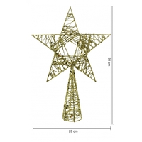 Varf decorativ de brad, Auriu, in forma de Stea, infasurata, din Plastic/Metal, 20 cm x 28 cm, Interior/Exterior, Flippy