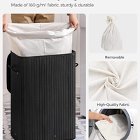 SONGMICS Cos de rufe din bambus, pliabil, cu captuseala detasabila lavabila, 72L, 40x30x60cm, negru