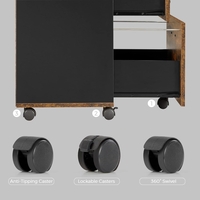 VASAGLE Dulap birou tip rollbox cu 2 sertare pentru documente A4, cu roti, stil industrial, 42x40x70 cm, maro rustic