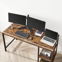 VASAGLE Birou cu 2 rafturi stanga sau dreapta, stil industrial, 60x140x76 cm, maro rustic