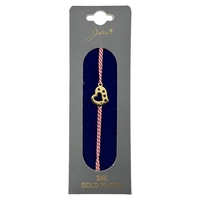 Bratara Placata cu Aur 24k, Jolie, Model INIMA, Martisor Bratara, cu Snur Alb/Rosu, Auriu