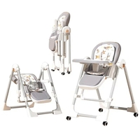 Scaun de Masa 2in1, Flippy, pentru Copii 6 luni - 4 Ani, Pliabil, cu Roti, Balansoar, Leagan, Reglabil, Tava de Masa Dubla, Centura in 5 Puncte, 96 x 56 x 76 cm, Gri