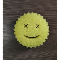Burete de Vase, Flippy, Rotund, din Burete PU, Model Smiley Face, Doua Fete, 10 x 4 cm, Galben
