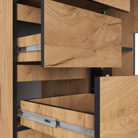 Birou colt stanga, cu 3 sertare si rafturi, PAL laminat, 124x85x77 cm, stejar craft