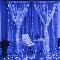 Instalatie Craciun, Tip Perdea, IP44, 8 m x 2 m, 960 LED-uri, Albastru, cu flash, Transformator cu telecomanda, Interconectabila, Prelungitor 5 m inclus, Fir transparent, Interior/ Exterior, Vafy