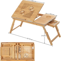 SONGMICS Masa de pat pentru laptop, plabila si reglabila, bambus, 55x35x29 cm, maro