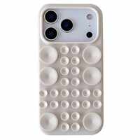 Husa cu Ventuze, Vafy, Compatibila iPhone 17 Pro, din Silicon, Interior Microfibra, Crem