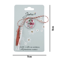 Martisor Traditional din Acril, Jolie, Model Rotund Flori Roz, cu Snur Impletit Alb/Rosu, Pandantiv 2 cm, Multicolor