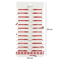 Martisor Bratara Impletita cu Pandantiv din Inox, Jolie, pentru Dama, Set 12 bucati, Snur Rosu Textil, Dimensiune Reglabila, Model Luna Stea