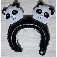 Balon din Folie Metalizata, Vafy, Tip Coronita cu Urechi, Model Panda, Ambalaj Individual, Pai Inclus, Umflare cu Aer sau Heliu, 30 x 27 cm, Albastru