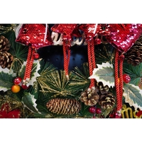 Ornament de brad inima cu paiete, Flippy, rosu, lemn, 25 cm