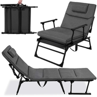 Fotoliu pliabil 2 in 1 tip sezlong, cu 5 pozitii, structura metalica si saltea inclusa, 180x58x89 cm, gri