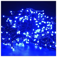 Instalatie Craciun Turturi, IP44, 10 m, 286 Led-uri ,Perdea Franjurata, Albastru, 8 jocuri de lumini, Transformator 31 V, Putere 9 W, Interconectabila, Interior/Exterior, Prelungitor 3 m inclus, Fir Transparent, Flippy