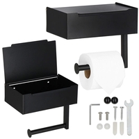 Suport hartie igienica din otel cu sertar depozitare, sistem montare inclus, 22cm, negru bej