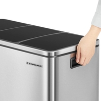 SONGMICS Cos de gunoi din inox cu 3 compartimente colectare selectiva, cu galeti interioare, 3x18litri, argintiu si negru