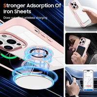 Husa de Protectie TPU, Vafy, pentru iPhone 16 Pro, Anticadere, cu Incarcare Wireless, Tehnologie Magsafe, Inel Magnetic Rotativ cu Functie de Suport, Transparent-Roz