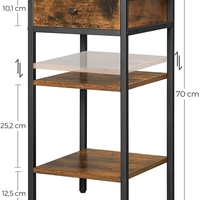 VASAGLE Noptiera inalta cu sertar si 2 rafturi de depozitare, stil industrial, 35x35x70cm, maro rustic si negru