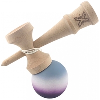 Kendama X Originala, Profesionala, Flippy, Rubber Grip, din Lemn, 18 cm, Gri/Alb/Mov