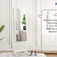 SONGMICS Oglinda de podea cu suport, din MDF, spatiu de depozitare, 41x37x152 cm, alb