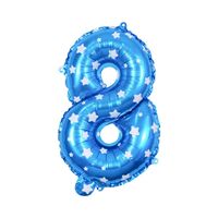 Balon din Folie Metalizata Flippy, Figurina Cifra, Imprimeu Stele, Tema Aniversare 80 cm, Ambalaj Individual, Pai inclus, Umflare cu Aer sau Heliu, Albastru, Cifra 8