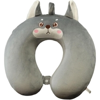 Perna de Calatorie in Forma de U, Vafy, Pentru Gat si Cap, Umplutura din Spuma cu Memorie, 30x30 cm, Model Husky, Accesoriu de Voiaj, Birou, Masina, Sistem Prindere Capse, Gri